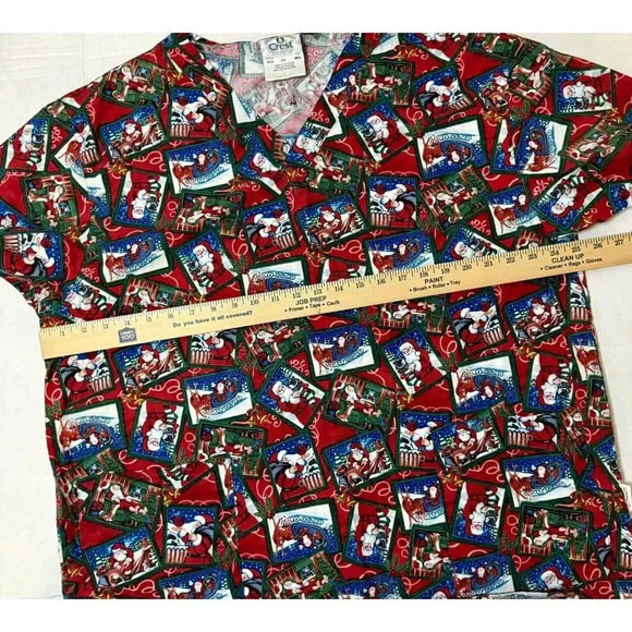 Crest Cottons Christmas Santa‎ Reindeer Short Sleeve Scrub Top Women's XL - Picture 3 of 7